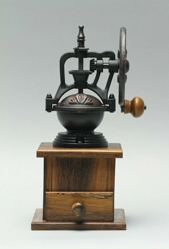 Molinillo de café de madera hecho a mano Baroy con manivela lateral superior de hierro fundido Foto 3 de 4