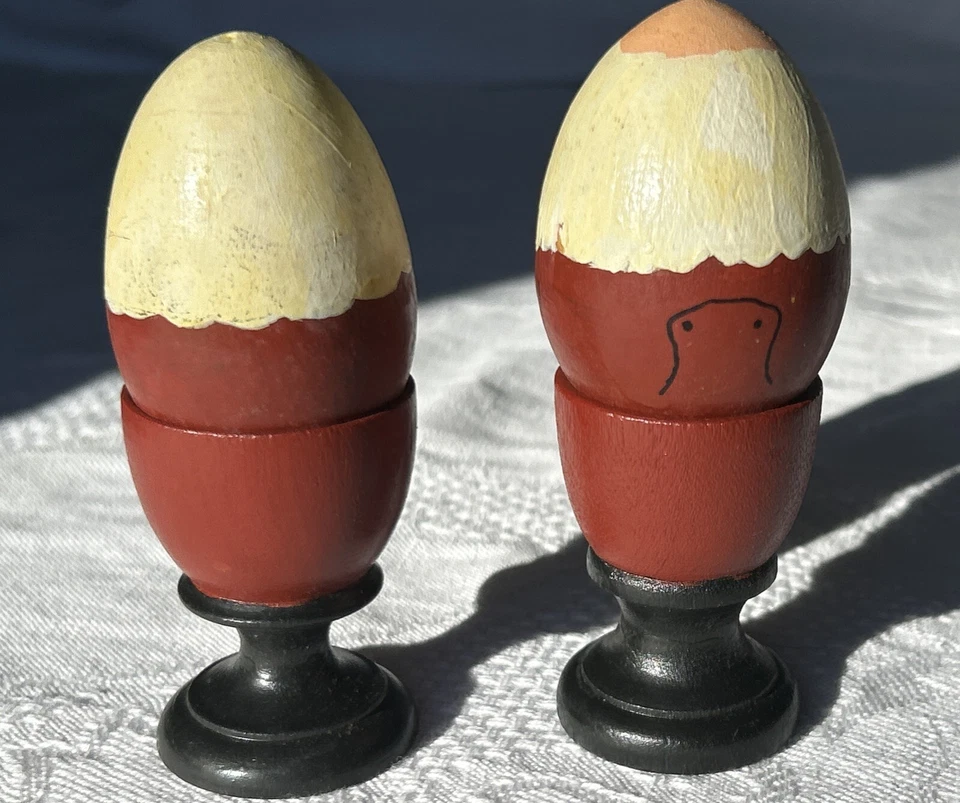 Vintage ‘92-‘95 Primitive Hand Made By HH Santa & Mrs Claus  Wood Christmas 4-6” - Image 4 of 4