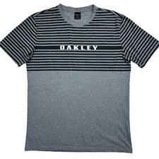 Oakley Mens Center Logo Graphic T-Shirt Short Sleeve Gray Stripe Size L M Slim 