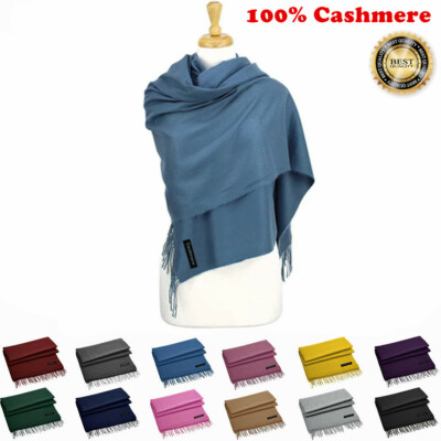 Unisex 100% Cashmere Oversize Wool Plain Solid Scarf Blanket Shawl Wrap 74''x26''