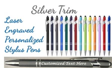 Personalized Silver Trim Laser Engraved Stylus Pens