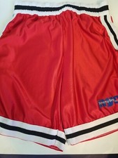 Vtg 90s Tommy Boy brand NYC music red nylon trunks lg 44-46 usa