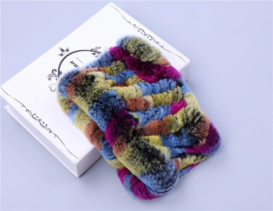 Real Rex Rabbit Fur Knitted Neck Warmer Ring Scarf Scarves Winter Warm Wraps