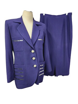 ROGER SAKOUN PARIS Womens Vintage Purple Blazer Skirt Suit Set 