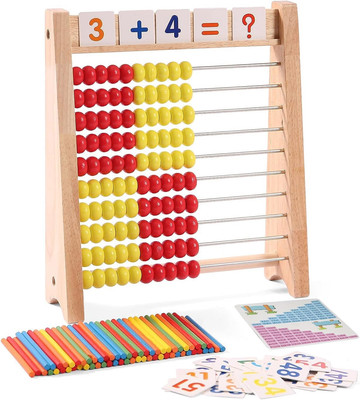 Wooden Abacus for Kids Math Learning Tool with Counting Sticks Numbers 1-100 Car