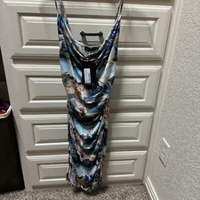 Pretty Little Thing Body-Con Women’s Dress Blue Cherub Print Ruched Size US 6