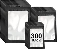 300 Pack Resealable Mylar Bags With Strong Zipper For Food And Storage