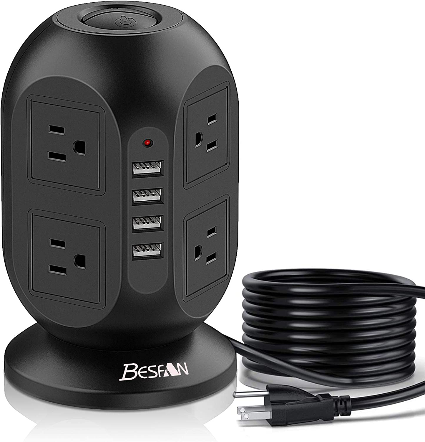Surge Protector Power Strip Tower with 10 Ft Cord, 8 AC & 4 USB Ports-image