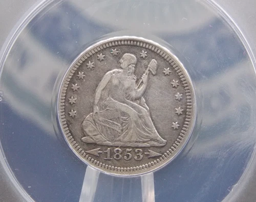 1853 "P" Seated Liberty Quarter *ARROWS & RAYS* 25c ANACS VF30 Details #179