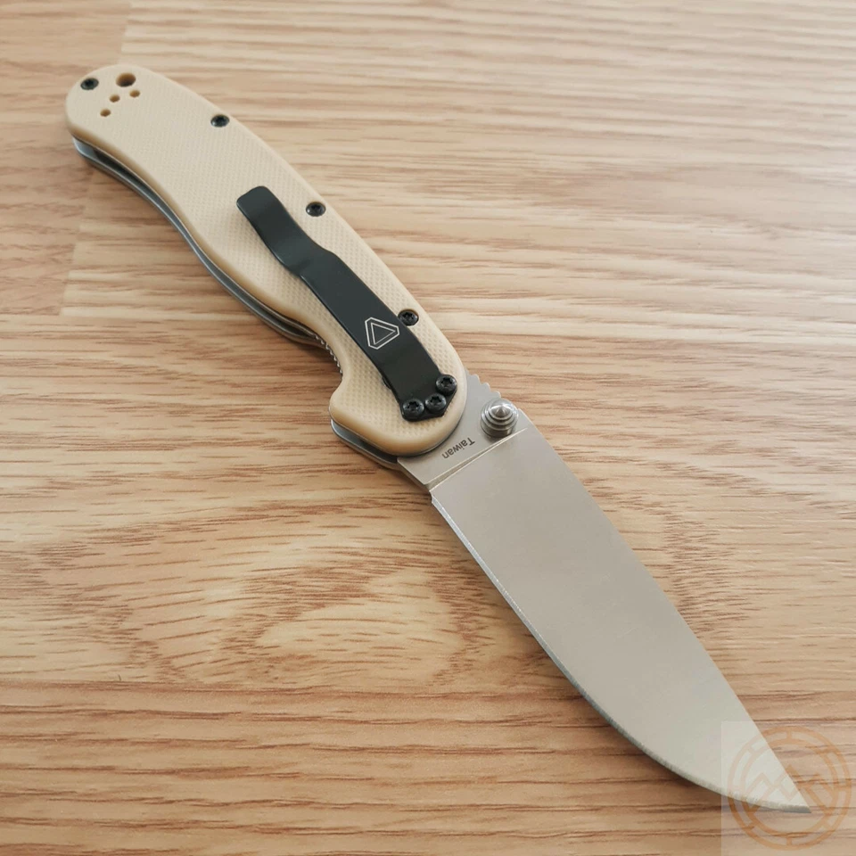 Cuchillo Plegable Ontario RAT II 3" D2 Herramienta Acero Punto de Caída Hoja Desierto G10 Mango Foto 4 de 4