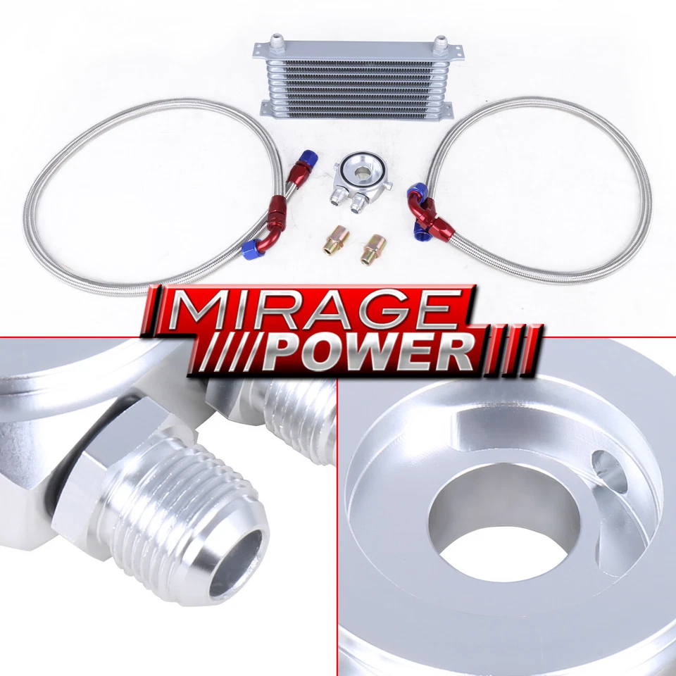 13.5" X 2" X 5.5" 9 Row 10AN Universal Engine Oil Cooler + Filter Adapter Kit SL Foto 2 de 4