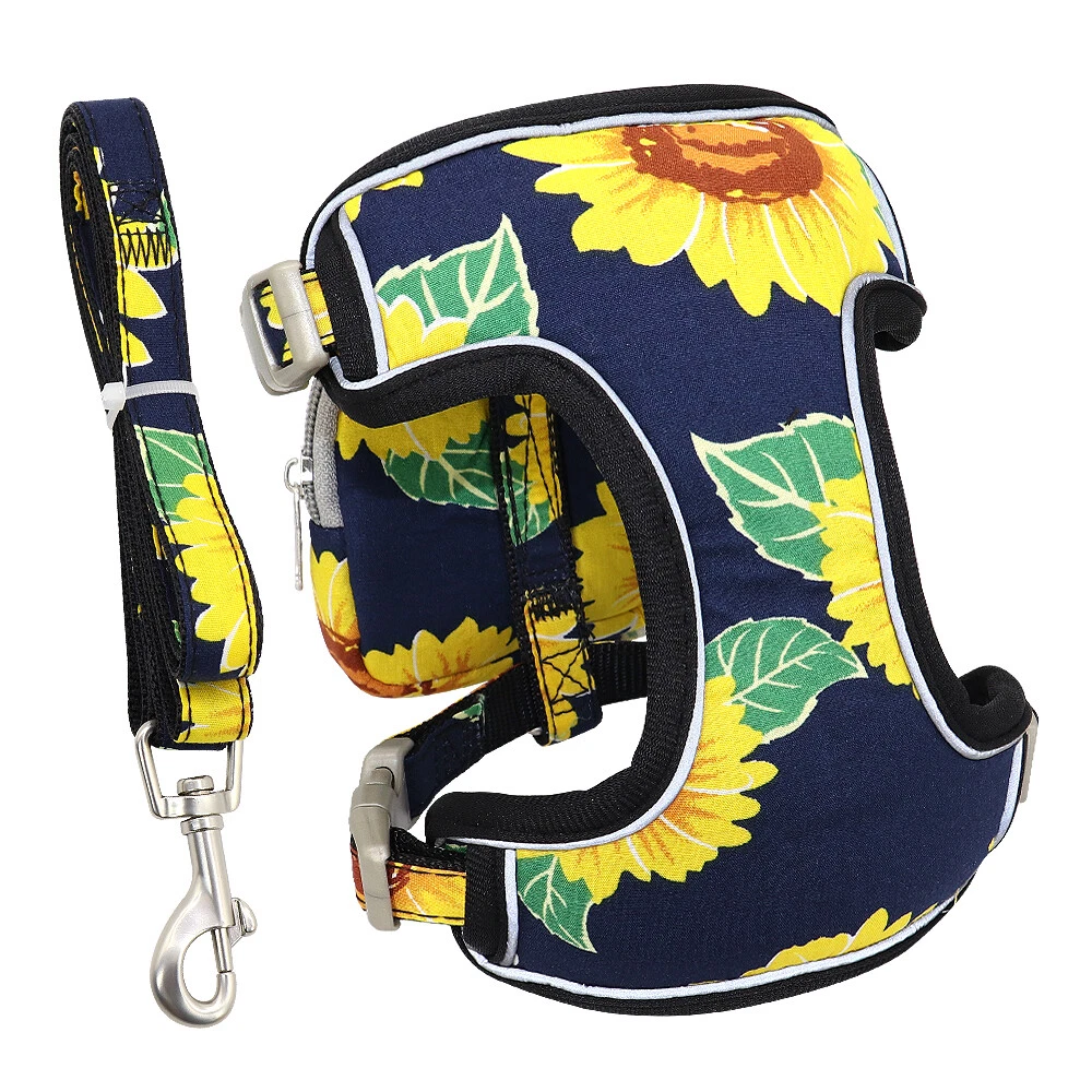 Dog Harness&Leash&Treat Bag Mesh Reflective Pet Puppy Cat Walking Harness Vest