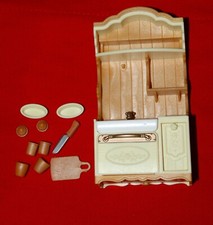 Calico Critters furniture: Kitchen sink set, knife, cutting board, cups lot