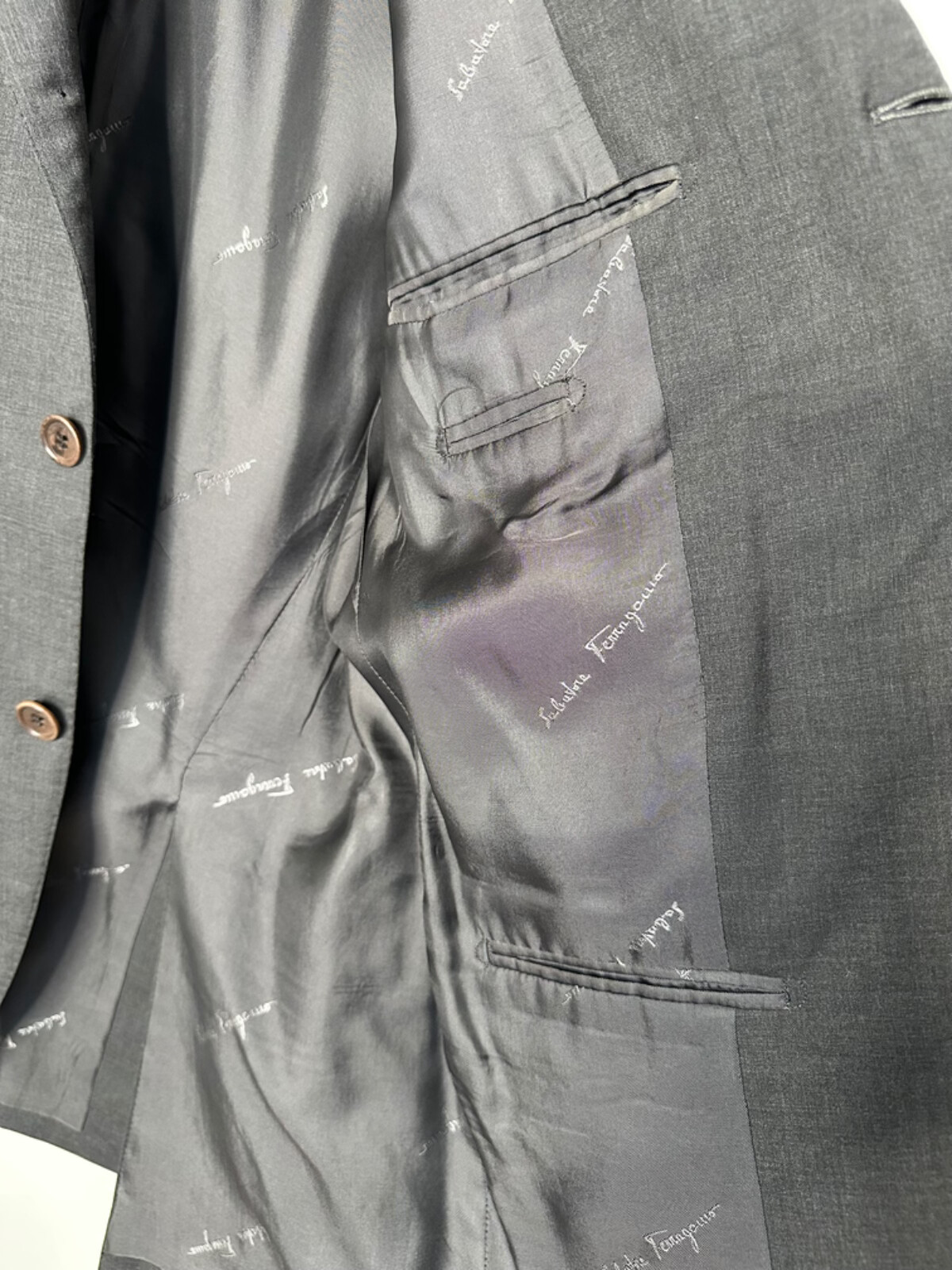 Salvatore Ferragamo Solid Grey Three Button Suit … - image 4