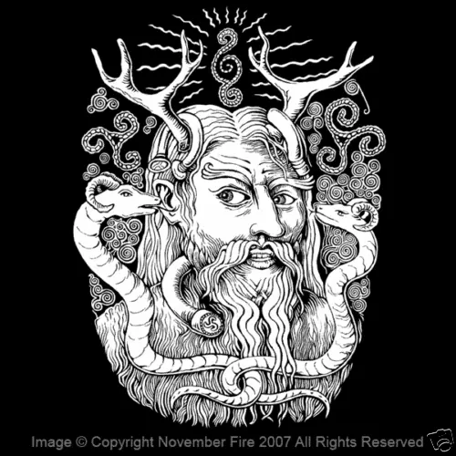 Camisa Cernunnos Celta con Cuernos Dios Caza Fertilidad Ciervo Serpiente Ram Hierno NFT401 - Imagen 1 de 5