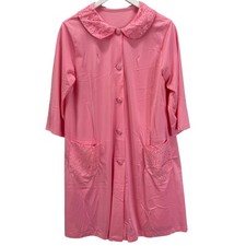 Vintage Shadowline 3/4 Sleeve Button Robe Bright Pink Size M Lace Detail Pockets