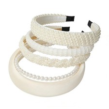5 PCS White Faux Pearl Headbands Bling Cute Tiara Bridal Hair Accessories