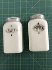 VINTAGE  HAZEL ATLAS MILK GLASS RANGE SALT & PEPPER  SHAKERS