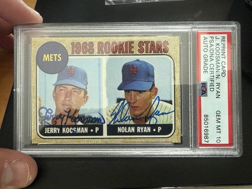 Nolan Ryan Topps 1968 Reprint Mets Rookie Stars Jerry Koosman PSA Auto Authentic