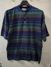 McIntosh Seymour Shirt Mens L Henley Short Sleeve Stripe Rugby Soccer 90s VTG US