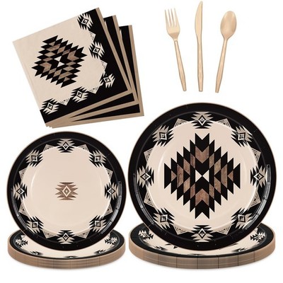 150 Pcs Western Theme Tableware Set Simple Modern Aztec Disposable Dinnerware...