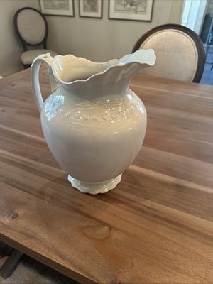 The Colonial Co Late 19th Ironstone Wash Pitcher Ivory Color 12  High