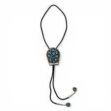 VINTAGE SOUTHWESTERN TÜRKIS GEFLOCHTENE LEDER BOLO TIE STERLINGSILBER SIGNIERT