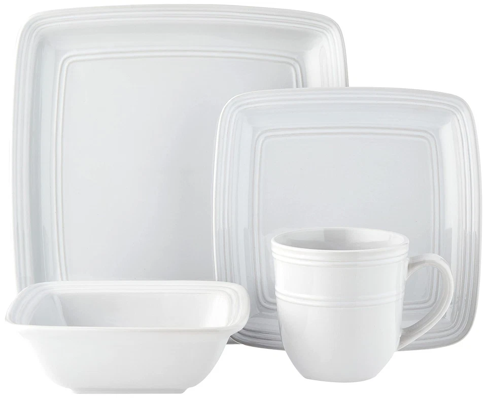 Square Dinnerware Sets | White Kitchen Plates, Bowls, and Mugs | 16 Piece Sto... - Image 2 of 4
