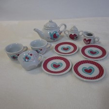 Miniature Childs Porcelain Tea Set with Hearts  Butterflies Pink  Teal