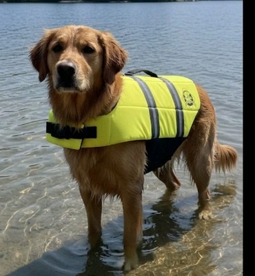 PAWS ABOARD DOG LIFE JACKET Safety Medium NEON YELLOW ADJUSTABLE STRAPS BOATING