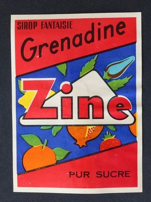 Altes Etikett SIROP FANTASY GRENADINE ZINE 10x13,5cm