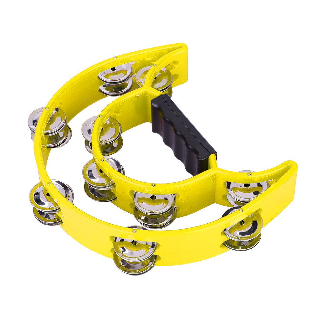 Yellow)Double Row Jingles Handbell Tambourine Percussion Musical Instrument ¦
