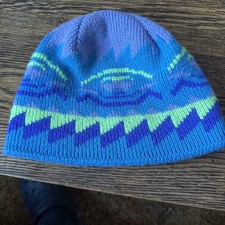 Vintage Wigwam Neon Shapes Beanie Hat Wool Ski Winter Retro Knit Cap USA Made