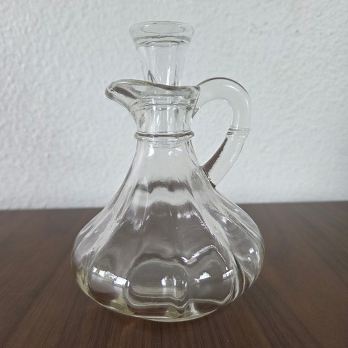Vintage Glass Cruet Bottle With Stopper Small Clear Glass Decanter Oil Vinegar