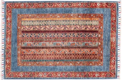 Afghan Khorjin Shaal Teppich 80x120 Handgeknüpft Blau Gestreift Orient a - Bild 1 von 4