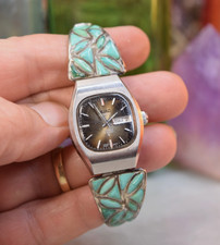Vintage Sterling Turquoise Seiko Wristwatch Unisex Works Well