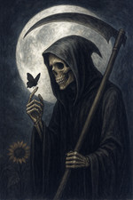 Grim Reaper Butterfly Vinyl Sticker Gothic Death Skull Moon Dark Art Decal