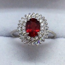 3.60 Ct Oval Cut Natural Ruby Diamond Wedding Ring Sterling Silver