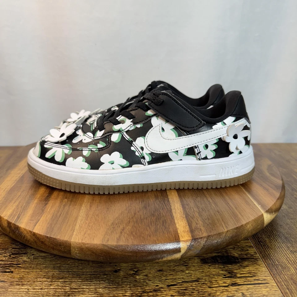 Nike Force 1 LV8 Zapatos Niñas Talla 2.5Y Negro Blanco Flor Margarita Estampado Floral Foto 3 de 4