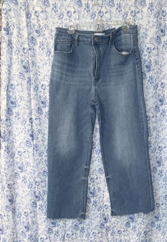 Klique B. Blue Cropped Denim Jeans Juniors 15 Cotton Blend Zip Button KL583