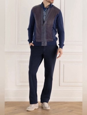 $3500 ZILLI Linen Silk Cashmere Cardigan w/ Suede Panels Size 52 VGUC