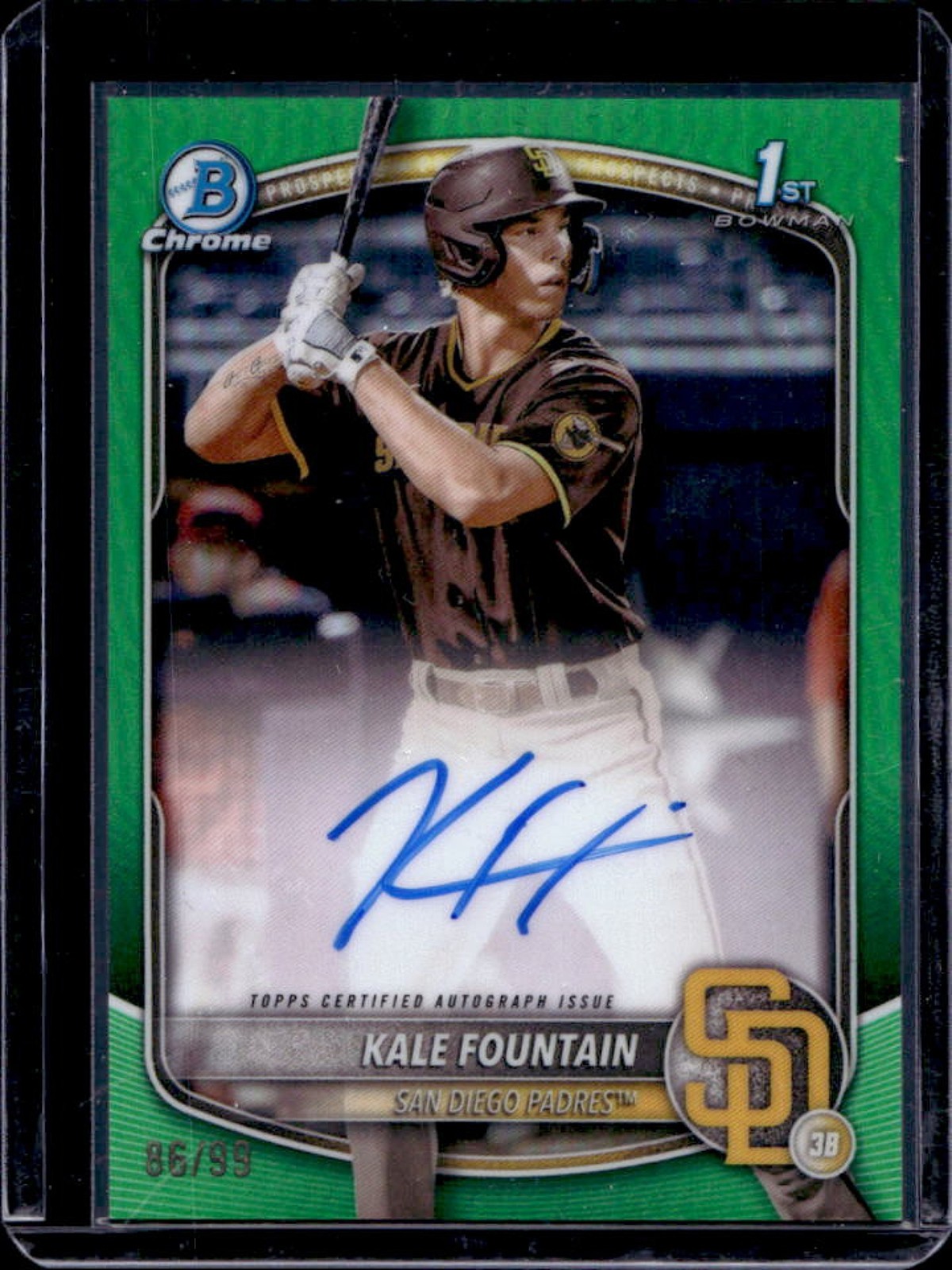 2025 Bowman Chrome Kale Fountain Auto Green Refractor 1st #86/99 Padres