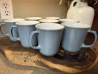 Pyrex Corning Milk Glass Coffee Mugs Vintage, Slate Blue Gray, 8oz, Set of 8