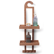 Wood Natural Hanging Shower Caddy with Storage Shelves, Water Resistant, Easy...