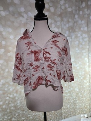 Ana a New Approach Women's Cropped Button Up Shirt Large