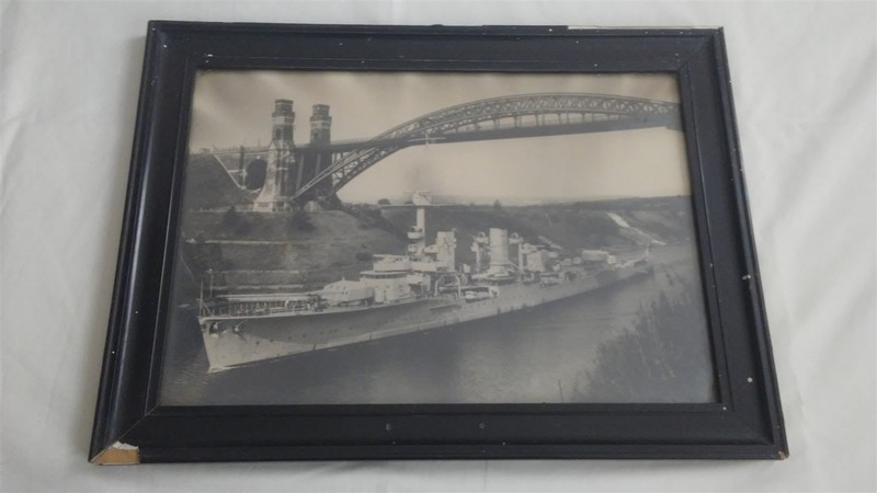 Framed Original Print WWII German Lt. Cruiser Königsberg (traversing Kiel Canal)