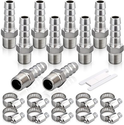 Bwintech 10 Stück Edelstahl-Schlauchverschraubungen, 1/4  BSP Außengewinde x