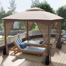 Costway Patio Gazebo with Netting Walls and 4 Sandbags for Garden Khaki 3X3M
