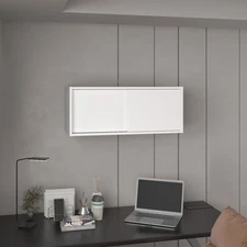 【US】32"W x 13" H Wall Cabinet  w/Sliding Doors ,Wall Shelf,Storage Cabinet