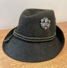 Vintage Tyrolean Alpine Wool Felt Hat Wms 7 Bavarian German Oktoberfest W/Pin